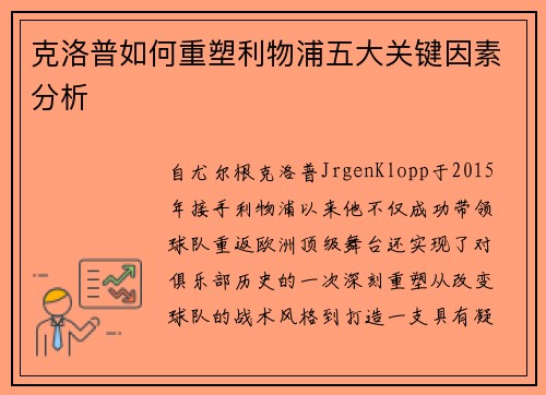 克洛普如何重塑利物浦五大关键因素分析