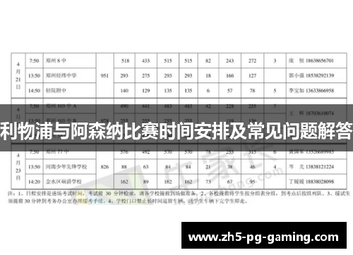 利物浦与阿森纳比赛时间安排及常见问题解答