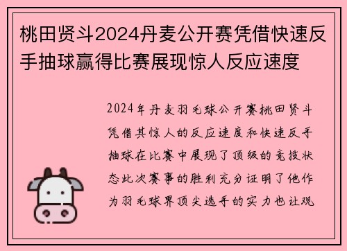 桃田贤斗2024丹麦公开赛凭借快速反手抽球赢得比赛展现惊人反应速度